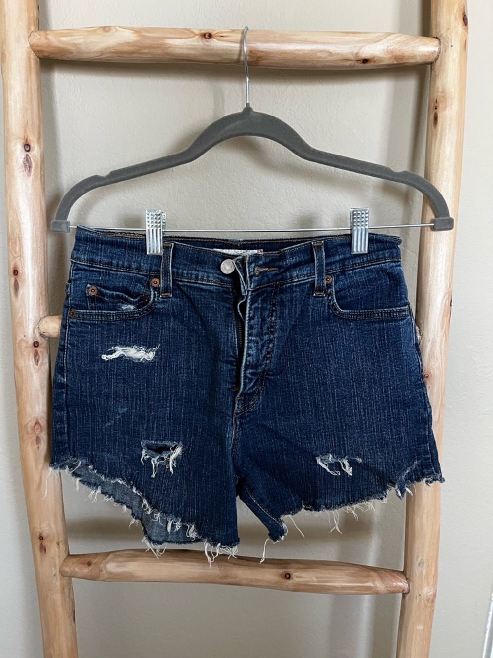 Levi’sDark Wash Distressed Denim Women's Shorts
